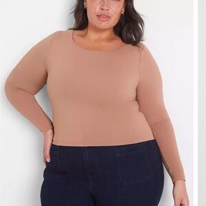 NWOT Lane Bryant long sleeve crop fitted tee 22/24 tan nude cinnamon swirl